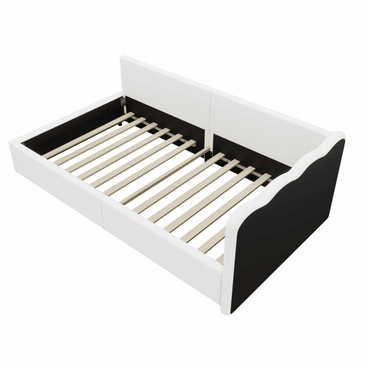 Cama Daybett 90x200 cm - Sofá-cama, luz ambiente LED com controlo remoto, cama com estrado (sem colchão), imitação de felpa - Branco