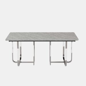 Mesa de jantar 180x80x75 cm - Mesa moderna, estável, com pernas metálicas, para 6 pessoas - Cinza + Prata