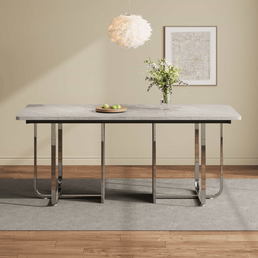 Mesa de jantar 180x80x75 cm - Mesa moderna, estável, com pernas metálicas, para 6 pessoas - Cinza + Prata