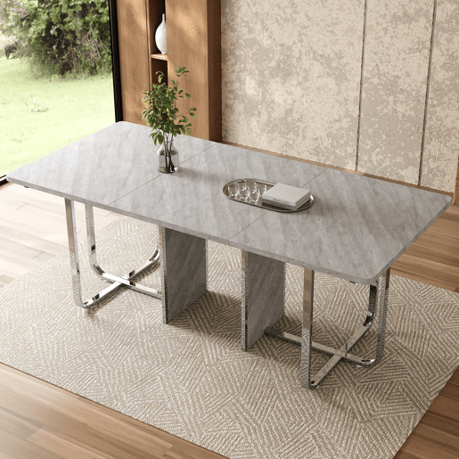Mesa de jantar 180x80x75 cm - Mesa moderna, estável, com pernas metálicas, para 6 pessoas - Cinza + Prata
