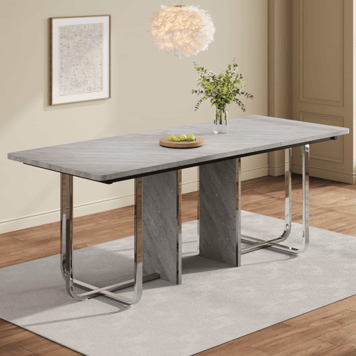 Mesa de jantar 180x80x75 cm - Mesa moderna, estável, com pernas metálicas, para 6 pessoas - Cinza + Prata
