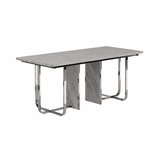 Mesa de jantar 180x80x75 cm - Mesa moderna, estável, com pernas metálicas, para 6 pessoas - Cinza + Prata