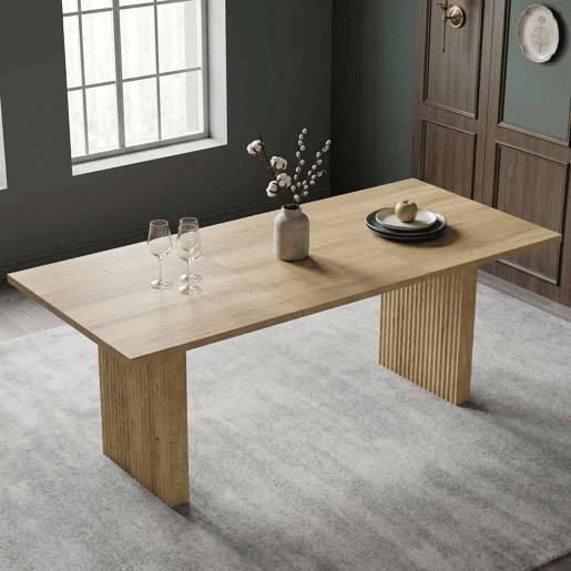 Mesa de jantar extensível 140200 x 90 cm - para 6-8 pessoas, tampo retangular, tampo reforçado, estilo simples - cor carvalho