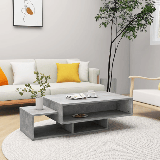 Mesa de Centro, Mesa baixa, 105x55x32 cm derivados madeira cinzento cimento