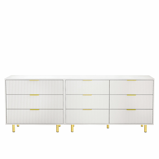 Aparador modular 72 x 200 x 40 cm u2013 com 9 gavetas, design moderno, móvel de arrumação u2013 branco e dourado