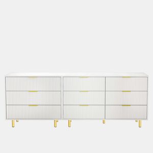 Aparador modular 72 x 200 x 40 cm u2013 com 9 gavetas, design moderno, móvel de arrumação u2013 branco e dourado