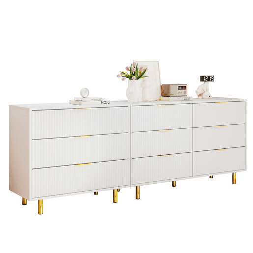 Aparador modular 72 x 200 x 40 cm u2013 com 9 gavetas, design moderno, móvel de arrumação u2013 branco e dourado