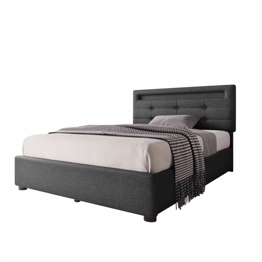 Cama contentora para roupa de cama com LED 90x200 cm + 2 gavetas + estrado - Cinzento