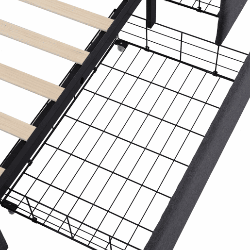 Cama contentora para roupa de cama com LED 90x200 cm + 2 gavetas + estrado - Cinzento