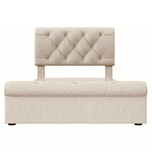 Cama individual 90x200 cm - Com 2 gavetas e cabeceira ajustável - Chesterfield - Natural