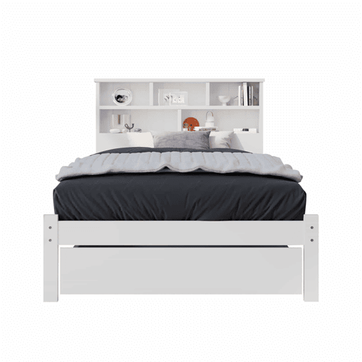 Cama individual 90x200 cm - Cama de madeira maciça com gavetas e estrado, estante, para jovens e adultos - Branco