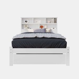 Cama individual 90x200 cm - Cama de madeira maciça com gavetas e estrado, estante, para jovens e adultos - Branco