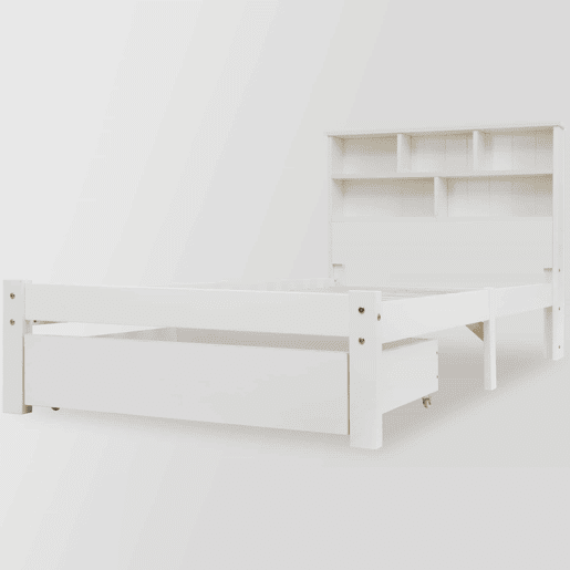 Cama individual 90x200 cm - Cama de madeira maciça com gavetas e estrado, estante, para jovens e adultos - Branco