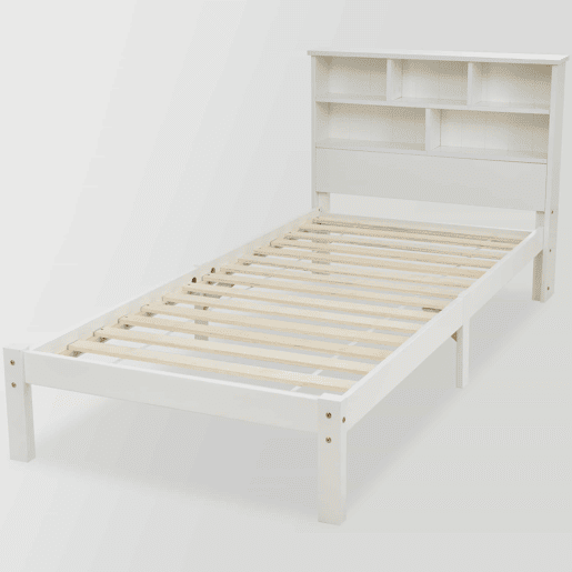 Cama individual 90x200 cm - Cama de madeira maciça com gavetas e estrado, estante, para jovens e adultos - Branco