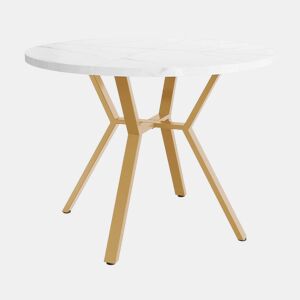 Mesa redonda de mármore 100 cm - mesa de jantar moderna e simples, base em forma de X, suporte metálico - dourado