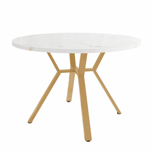 Mesa redonda de mármore 100 cm - mesa de jantar moderna e simples, base em forma de X, suporte metálico - dourado