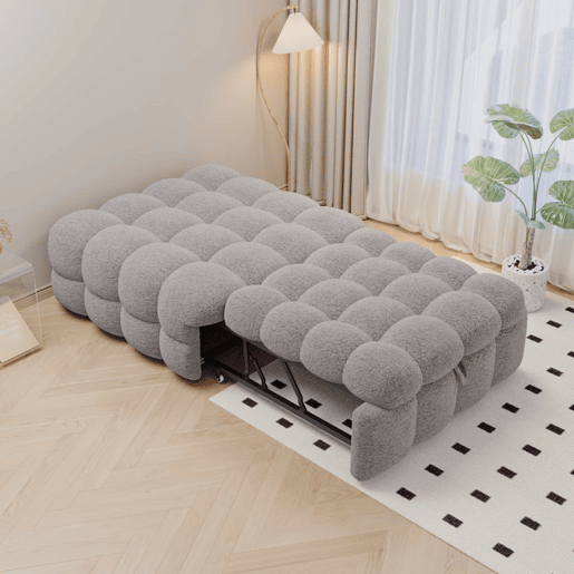 Sofá-cama 90x200 cm - 2 em 1, Puff, Sofá extensível, Cama individual, Cama tipo Puffy, Tecido Teddy - Cinza