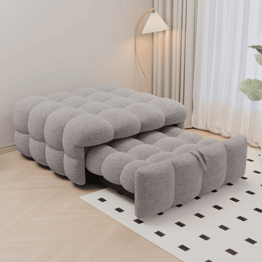 Sofá-cama 90x200 cm - 2 em 1, Puff, Sofá extensível, Cama individual, Cama tipo Puffy, Tecido Teddy - Cinza