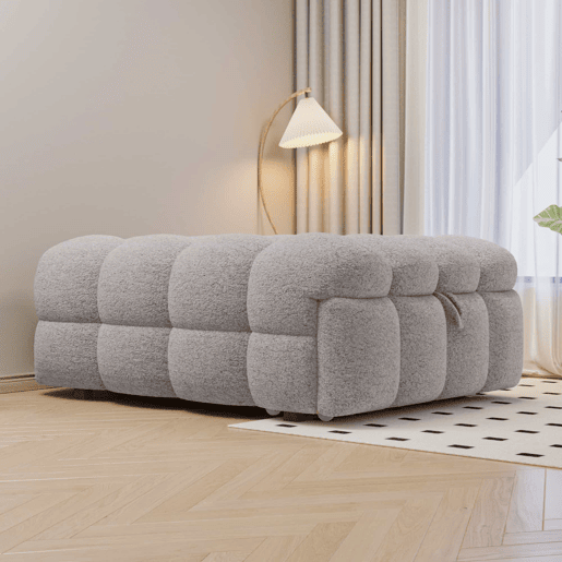 Sofá-cama 90x200 cm - 2 em 1, Puff, Sofá extensível, Cama individual, Cama tipo Puffy, Tecido Teddy - Cinza
