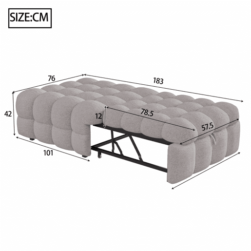 Sofá-cama 90x200 cm - 2 em 1, Puff, Sofá extensível, Cama individual, Cama tipo Puffy, Tecido Teddy - Cinza