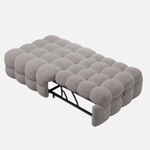 Sofá-cama 90x200 cm - 2 em 1, Puff, Sofá extensível, Cama individual, Cama tipo Puffy, Tecido Teddy - Cinza