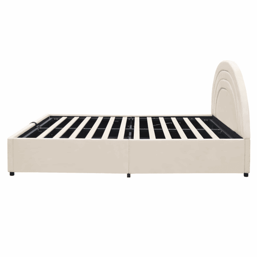 Cama estofada 140x190 - com base, cabeceira, ripas de madeira, montagem fácil, para jovens e adultos - Bege