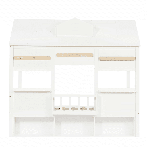 Cama alta infantil 90x200 - Design em forma de casa com prateleira, base robusta - Branco