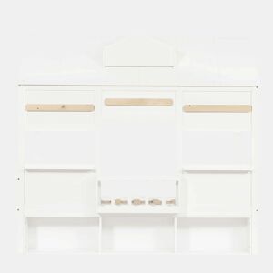 Cama alta infantil 90x200 - Design em forma de casa com prateleira, base robusta - Branco