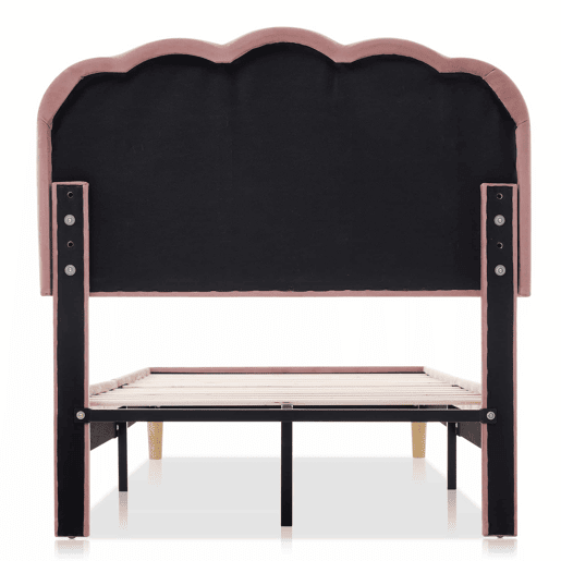 Cama estofada em veludo 90x200cm - com LED e estrado - Rosa