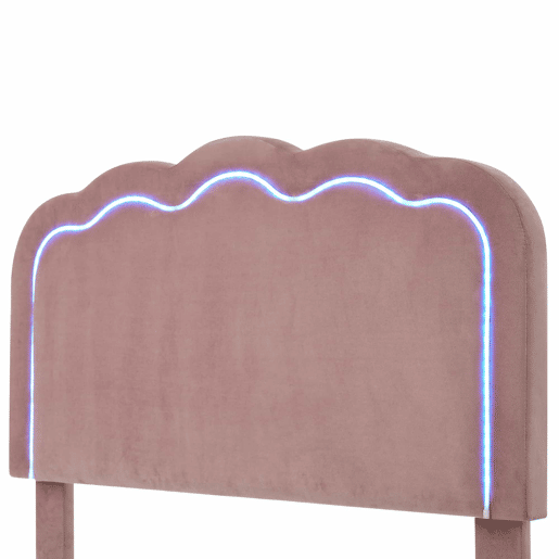 Cama estofada em veludo 90x200cm - com LED e estrado - Rosa