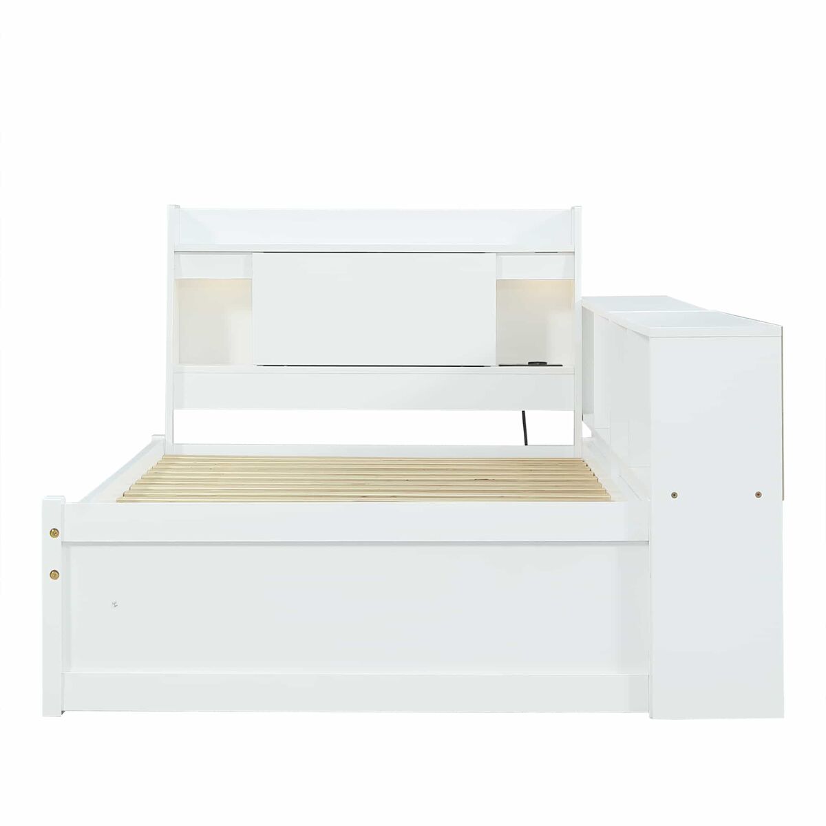 Cama individual 90x200 - cabecero con estante y luces, puerto de carga, armarios y cajones laterales - blanco