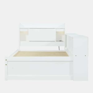 Cama individual 90x200 - cabeceira com prateleira e luzes, porta de carregamento, armários e gavetas laterais - branco
