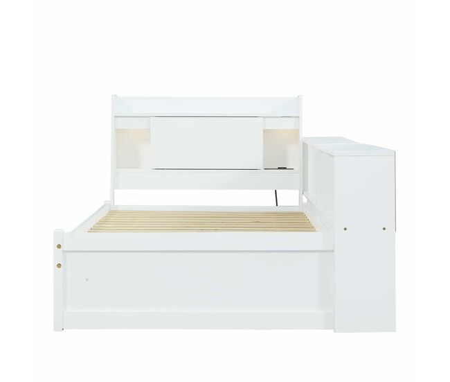 Cama individual 90x200 - cabecero con estante y luces, puerto de carga, armarios y cajones laterales - blanco