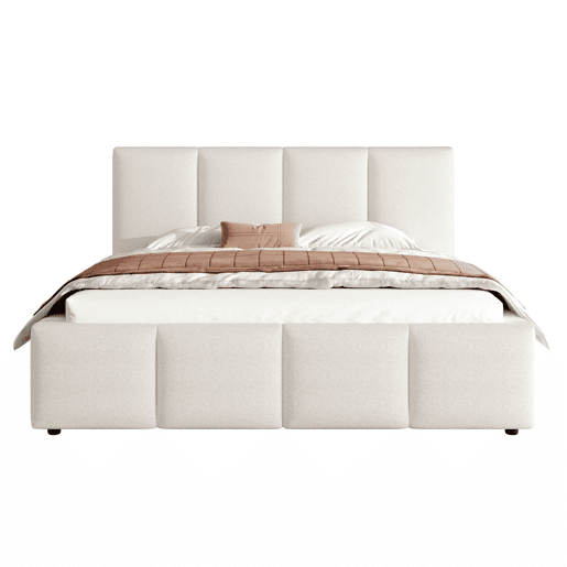Cama estofada 160 x 200 cm - com base de lâminas e cabeceira acolchoada Bouclé - bege