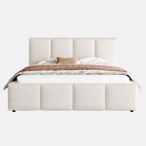 Cama estofada 160 x 200 cm - com base de lâminas e cabeceira acolchoada Bouclé - bege
