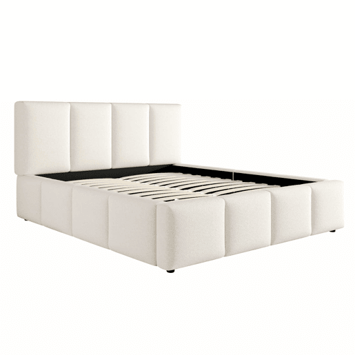 Cama estofada 160 x 200 cm - com base de lâminas e cabeceira acolchoada Bouclé - bege