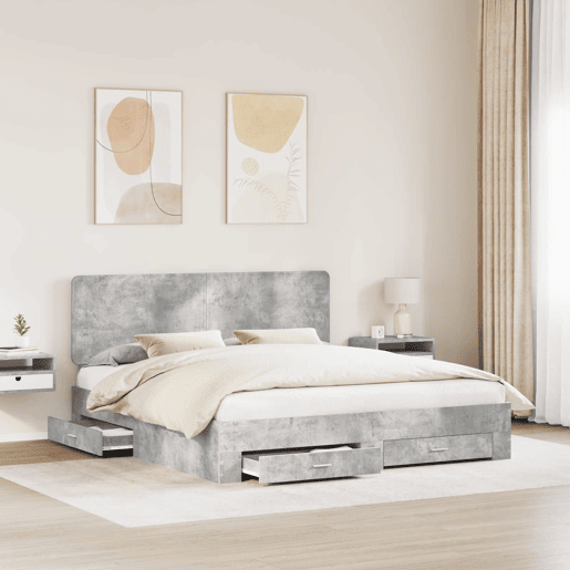 Estrutura De Cama De Casal Moderno - Cinzento 180 x 200 cm Madeira processada