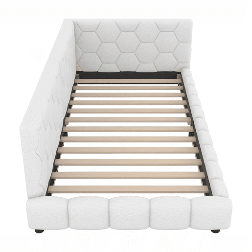 Sofá-cama de veludo 90x200 cm - com LED e porta USB - Branco