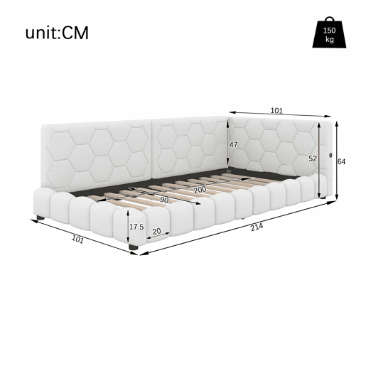 Sofá-cama de veludo 90x200 cm - com LED e porta USB - Branco