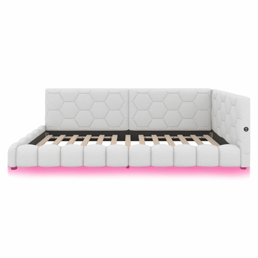 Sofá-cama de veludo 90x200 cm - com LED e porta USB - Branco