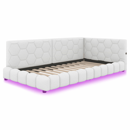 Sofá-cama de veludo 90x200 cm - com LED e porta USB - Branco