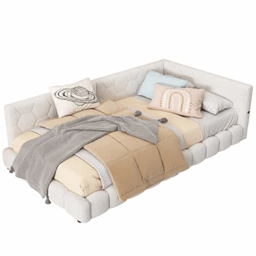 Sofá-cama de veludo 90x200 cm - com LED e porta USB - Branco