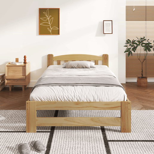 Cama individual com estrutura em madeira 90x200cm - Natural Cama individual com estrutura em madeira 90x200cm - Natural
