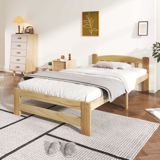 Cama individual com estrutura em madeira 90x200cm - Natural Cama individual com estrutura em madeira 90x200cm - Natural