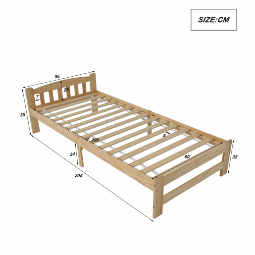 Cama individual com estrutura em madeira 90x200cm - Natural Cama individual com estrutura em madeira 90x200cm - Natural