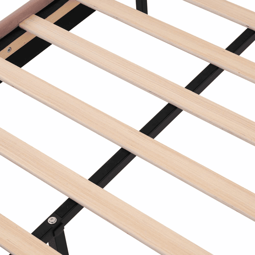 Cama individual 90x200 cm - Com função de carregamento USB tipo C, cabeceira acolchoada, estrutura de cama com estrado - Rosa