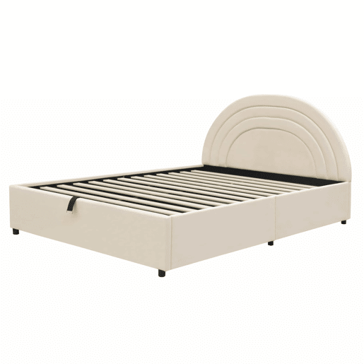 Cama estofada 140x200 - base de ripas de madeira, cabeceira, montagem fácil, adequada para crianças, jovens e adultos, veludo - bege