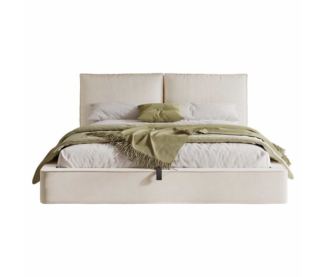 Cama tapizada doble 180 x 200 cm - cama funcional hidráulica con somier y cabecero tapizado de terciopelo - beige