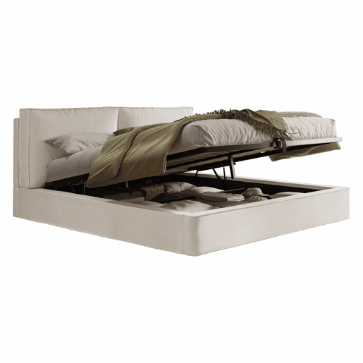 Cama de casal estofada 180 x 200 cm - cama funcional hidráulica com base e cabeceira estofadas em veludo - bege