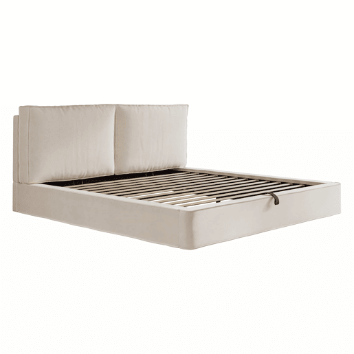 Cama de casal estofada 180 x 200 cm - cama funcional hidráulica com base e cabeceira estofadas em veludo - bege